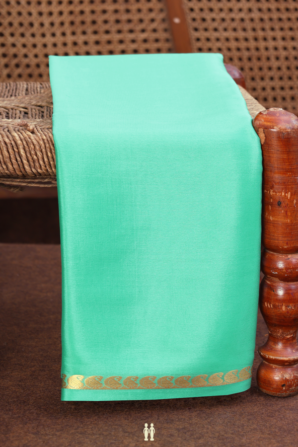 Mysore Silk Saree In Plain Mint Blue With Paisley Border