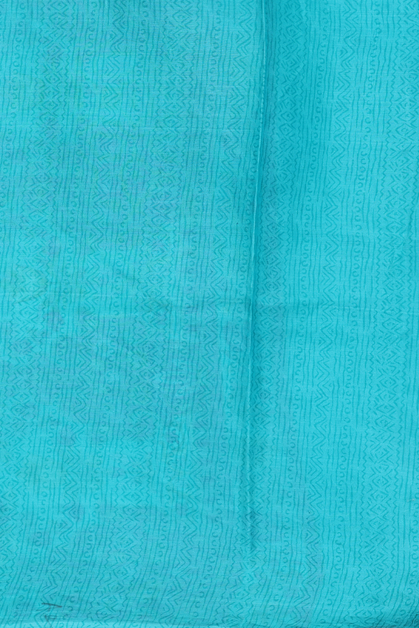 Printed Silk Saree In Turquoise Blue With Floral Design