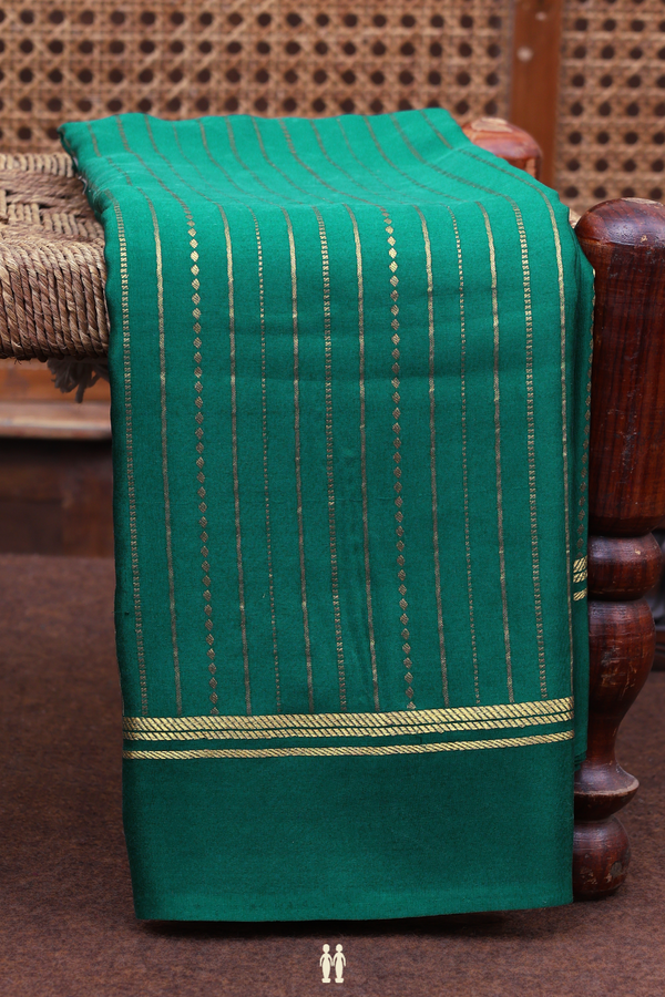 Mysore Silk Saree In Peacock Green With Stripes Design