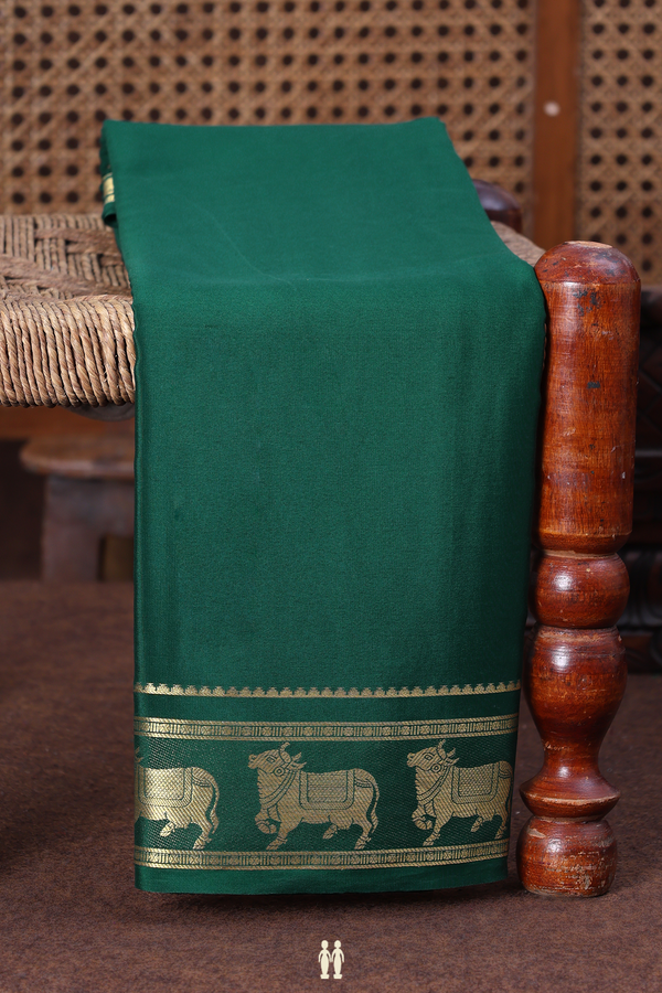 Mysore Silk Saree In Forest Green With Zari Border