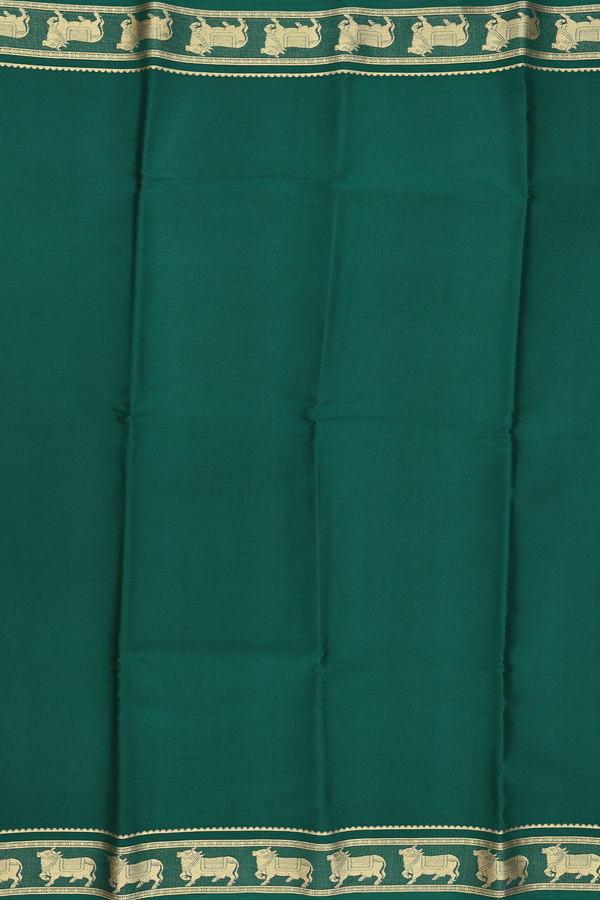 Mysore Silk Saree In Forest Green With Zari Border
