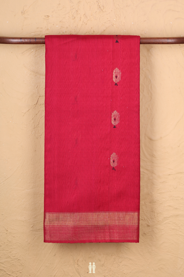 Jute Saree In Pink With Zari Buttas