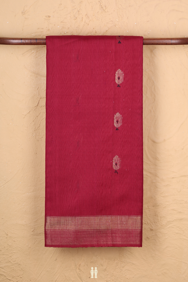 Jute Saree In Pink With Zari Buttas