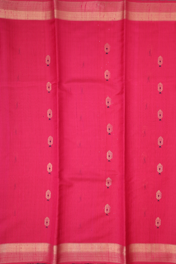 Jute Saree In Pink With Zari Buttas