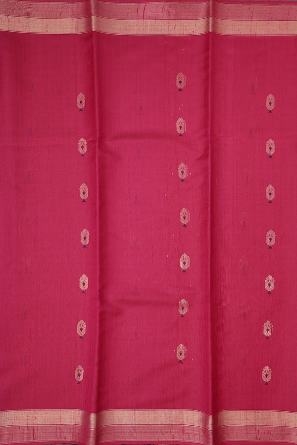 Jute Saree In Pink With Zari Buttas