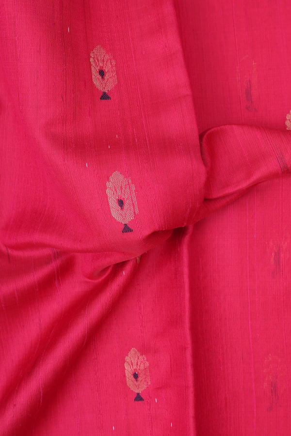 Jute Saree In Pink With Zari Buttas