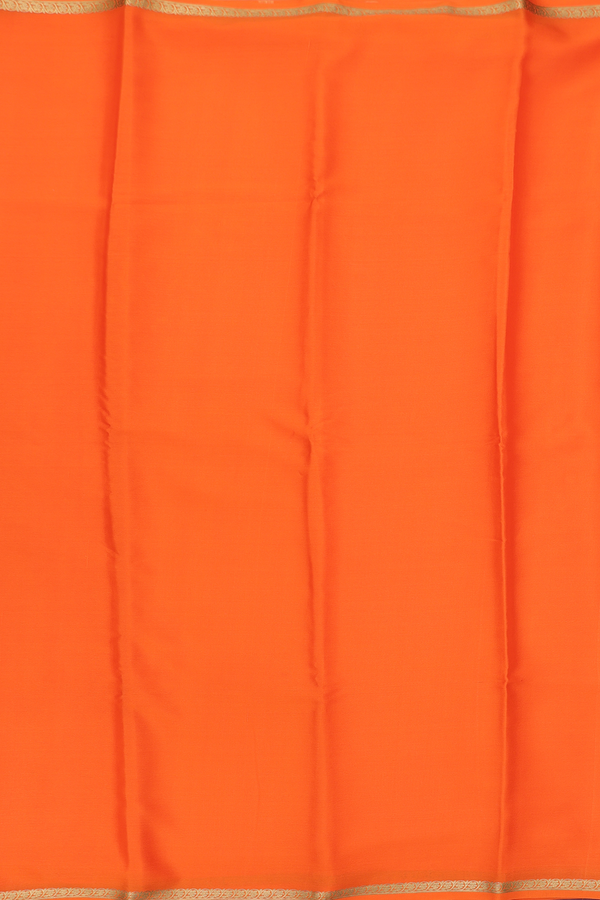 Mysore Silk Saree In Bright Orange With Zari Border