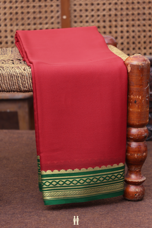 Mysore Silk Saree In Crimson Red With Contrast Border