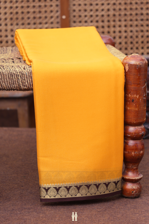 Mysore Silk Saree In Saffron Yellow With Contrast Border