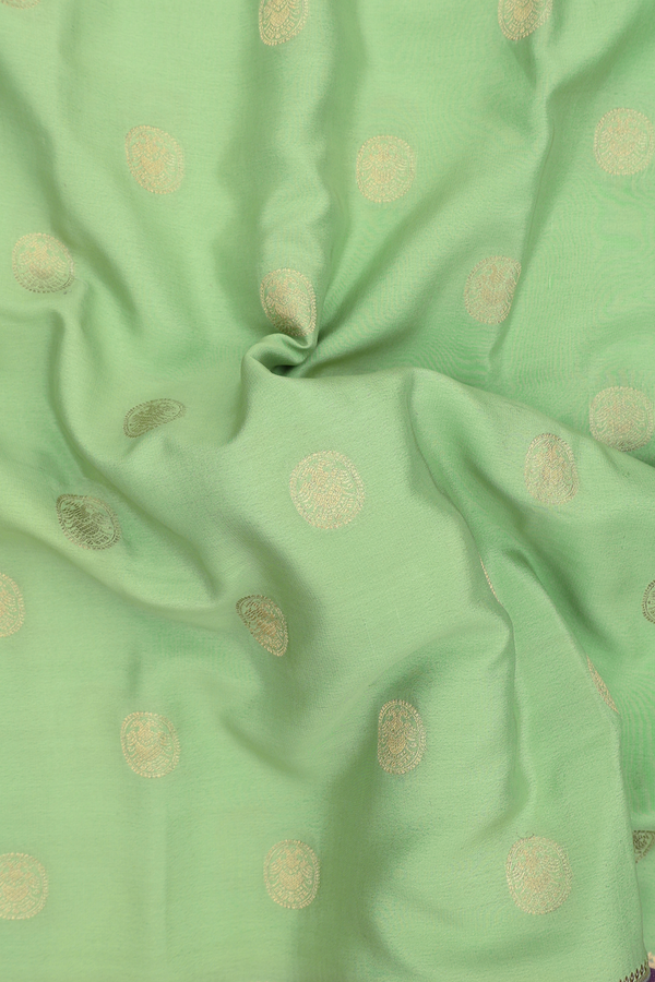 Mysore Silk Saree In Sage Green With Zari Buttas