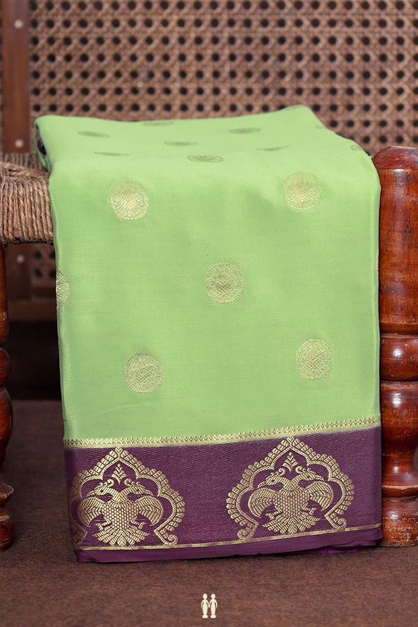 Mysore Silk Saree In Sage Green With Zari Buttas