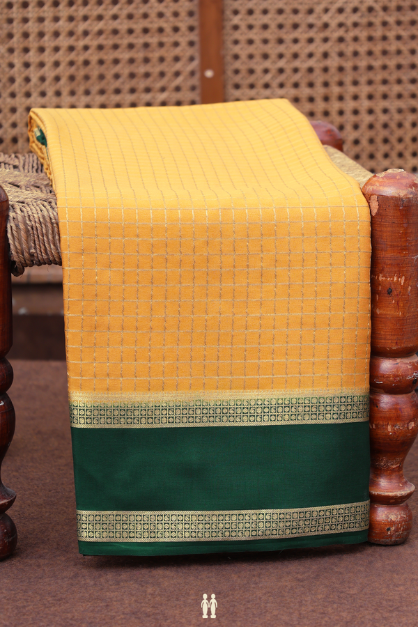 Mysore Silk Saree In Golden Yellow With Checks Design