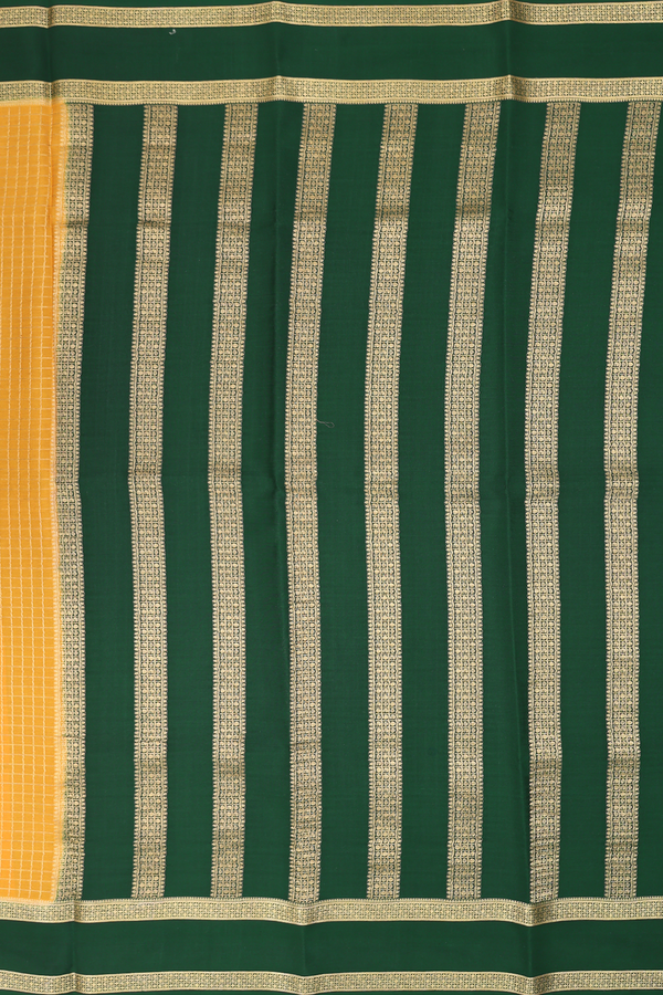 Mysore Silk Saree In Golden Yellow With Checks Design