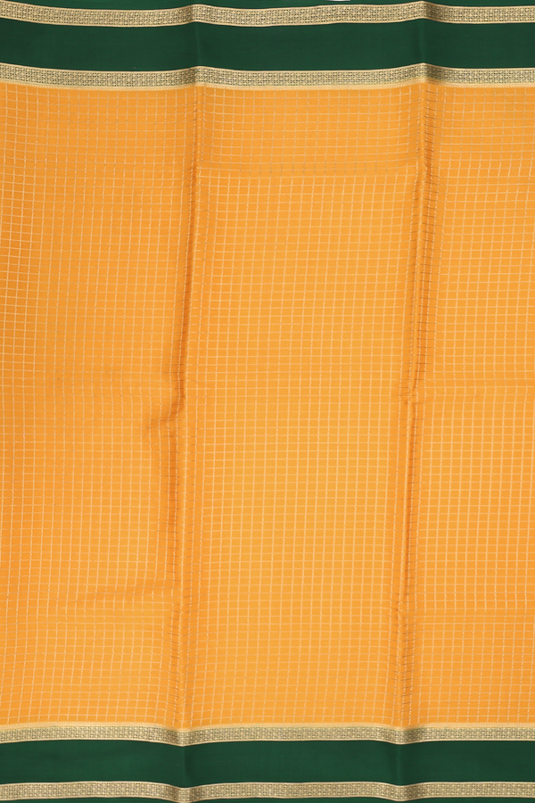 Mysore Silk Saree In Golden Yellow With Checks Design