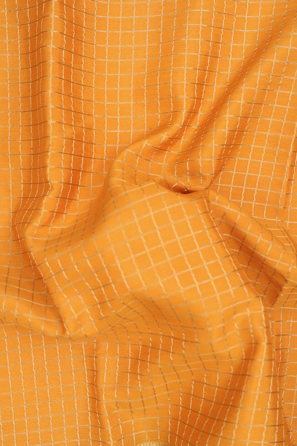 Mysore Silk Saree In Golden Yellow With Checks Design