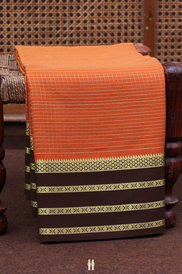 Mysore Silk Saree In Burnt Orange With Checks Design