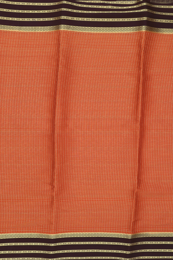Mysore Silk Saree In Burnt Orange With Checks Design