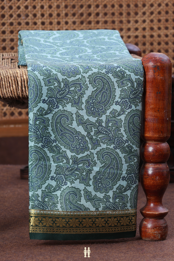 Mysore Silk Saree In Cretan Green With Paisley Design