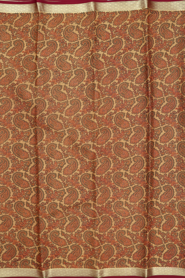 Mysore Silk Saree In Yellow With Paisley Printed Design