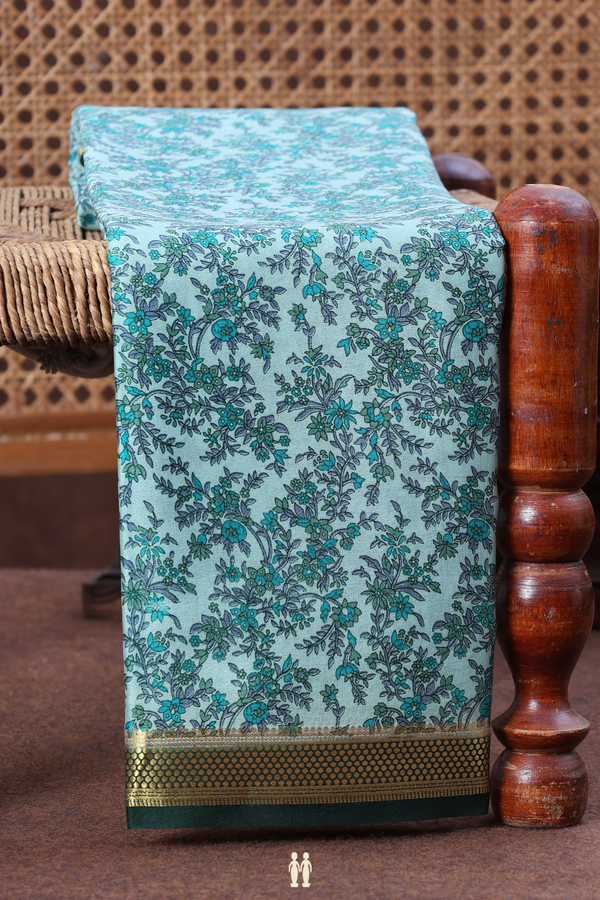 Mysore Silk Saree In Dusty Mint With Floral Printed Design