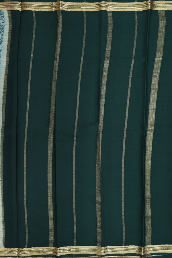 Mysore Silk Saree In Dusty Mint With Floral Printed Design