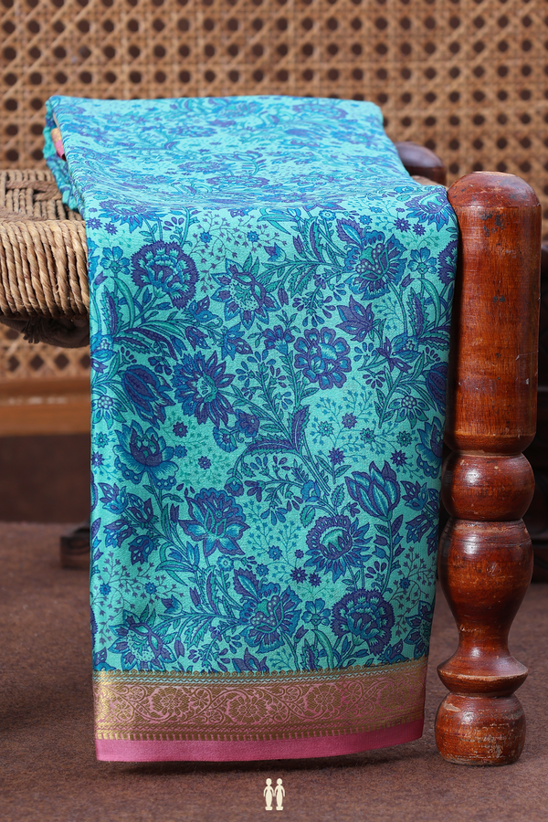 Mysore Silk Saree In Aqua Green With Floral Printed Design