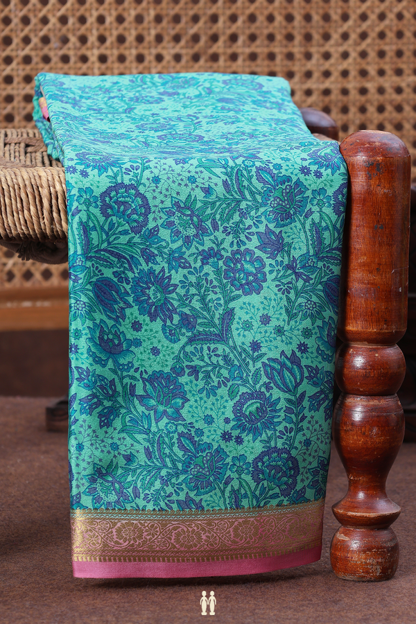 Mysore Silk Saree In Aqua Green With Floral Printed Design