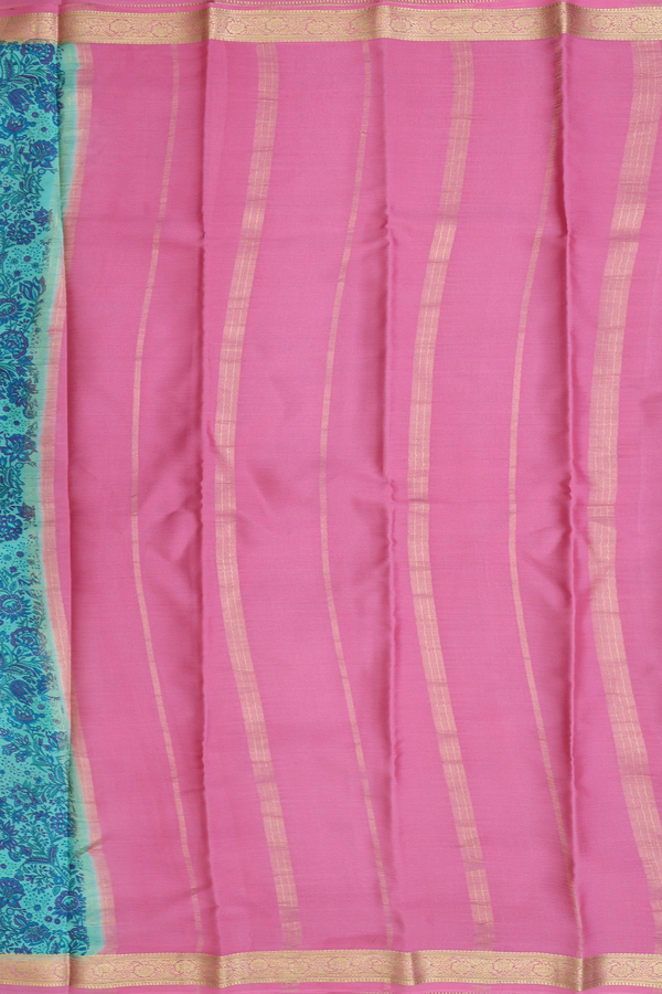 Mysore Silk Saree In Aqua Green With Floral Printed Design
