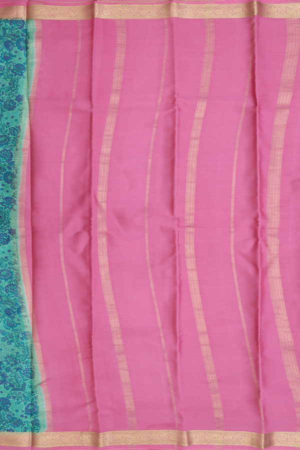 Mysore Silk Saree In Aqua Green With Floral Printed Design