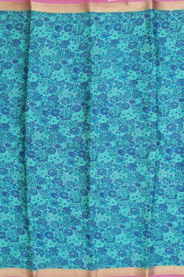 Mysore Silk Saree In Aqua Green With Floral Printed Design