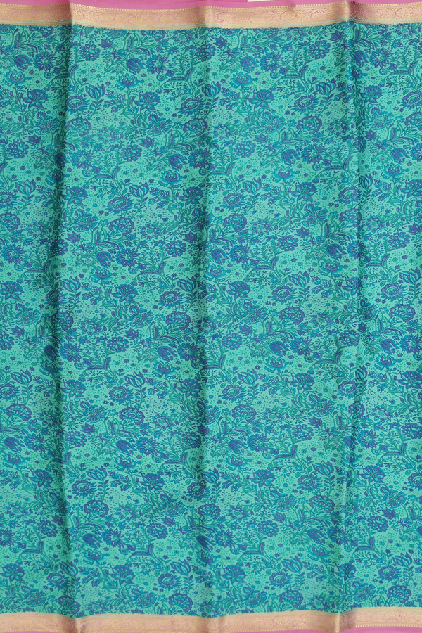 Mysore Silk Saree In Aqua Green With Floral Printed Design