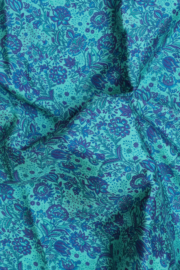 Mysore Silk Saree In Aqua Green With Floral Printed Design