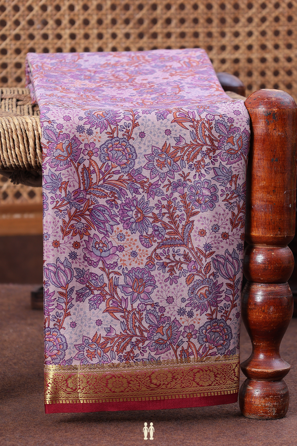 Mysore Silk Saree In Lilac Purple With Floral Printed Design
