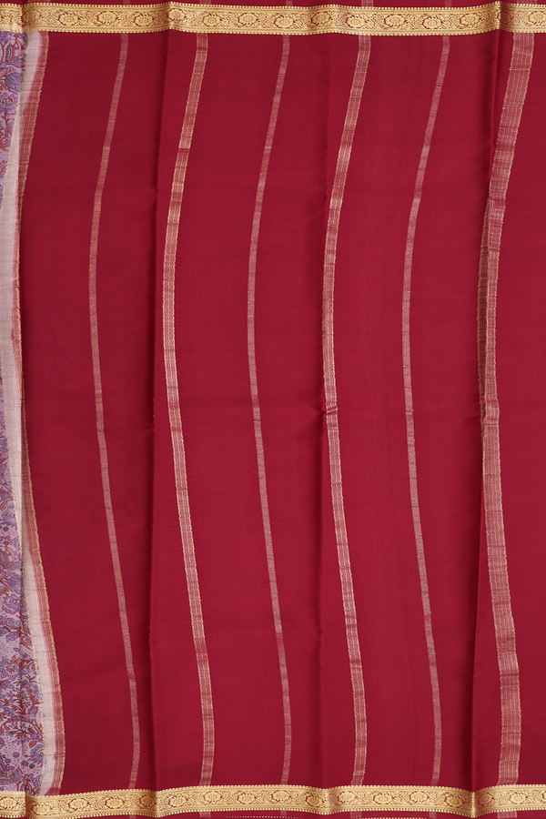 Mysore Silk Saree In Lilac Purple With Floral Printed Design