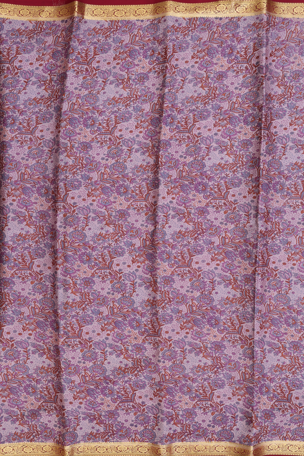 Mysore Silk Saree In Lilac Purple With Floral Printed Design