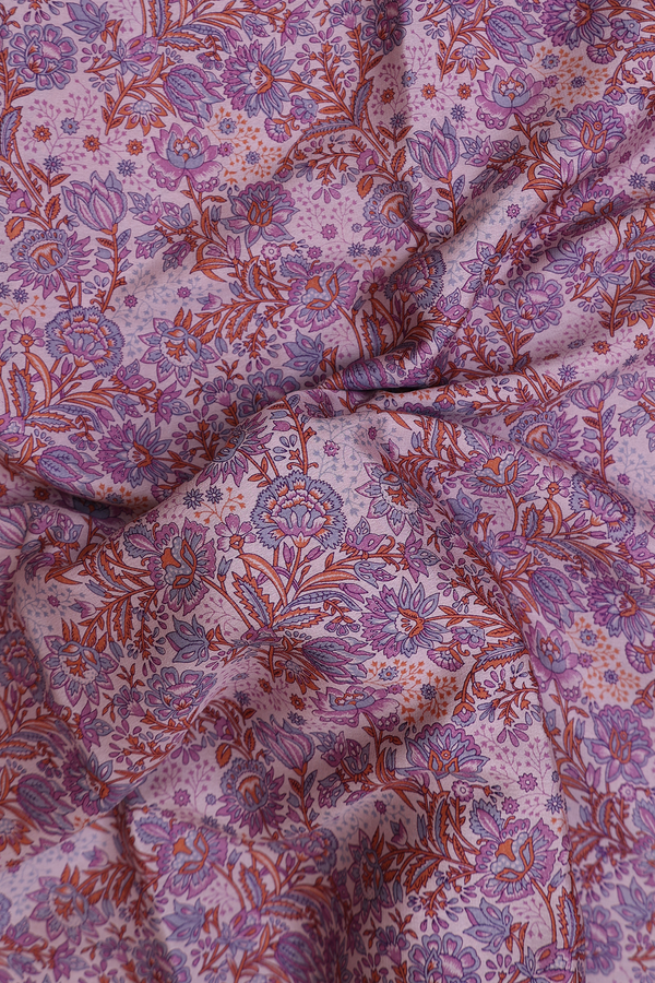 Mysore Silk Saree In Lilac Purple With Floral Printed Design