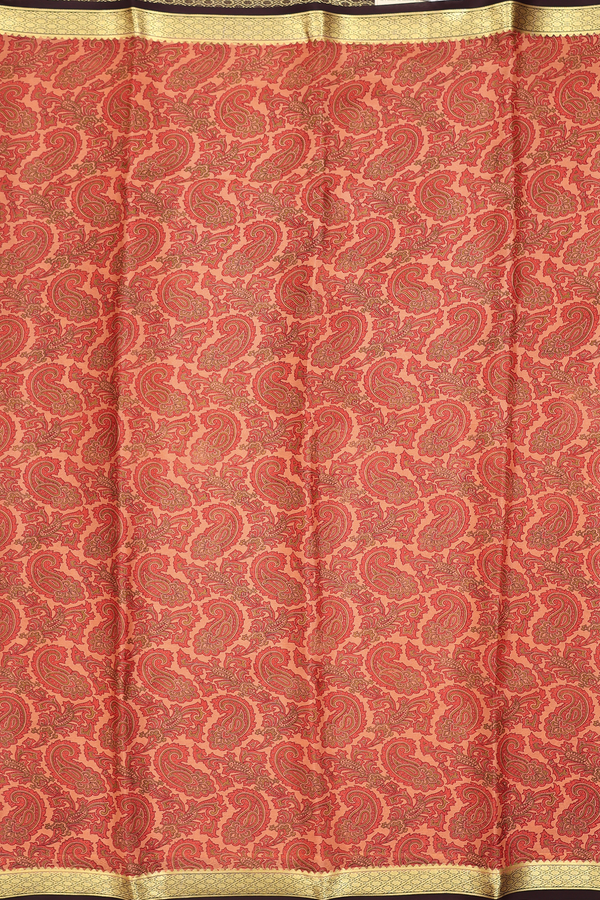 Printed Silk Saree In Red With Paisley Design