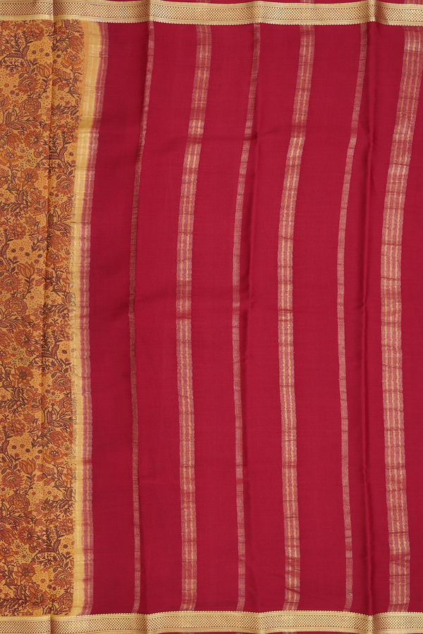 Mysore Silk Saree In Yellow With Floral Printed Design