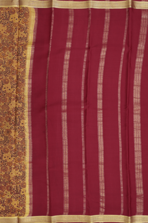 Mysore Silk Saree In Yellow With Floral Printed Design