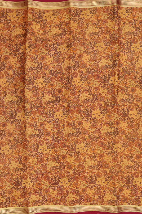 Mysore Silk Saree In Yellow With Floral Printed Design