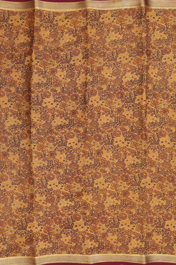 Mysore Silk Saree In Yellow With Floral Printed Design