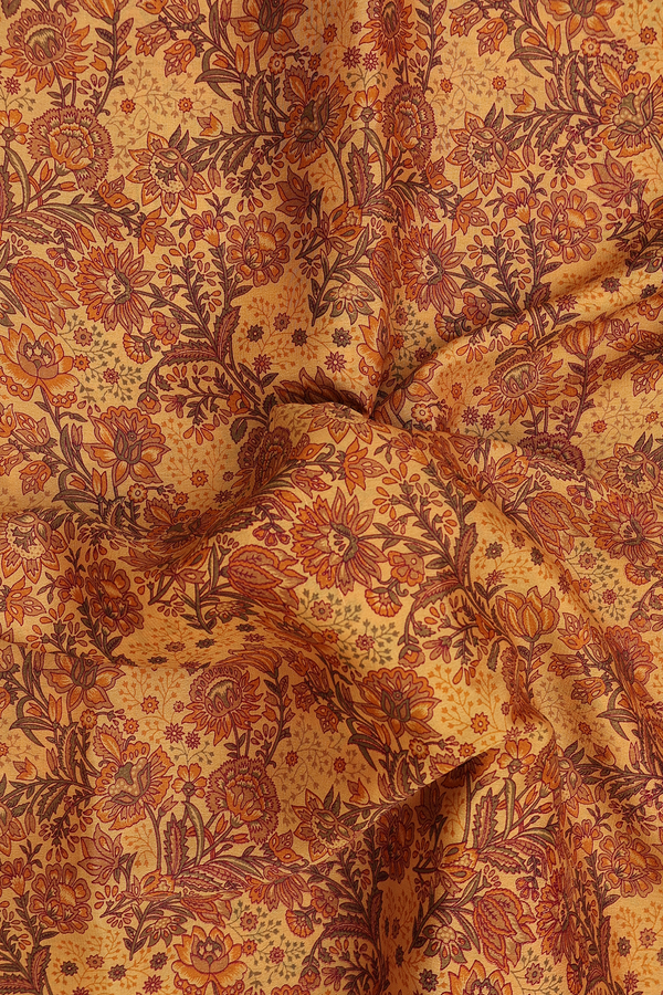 Mysore Silk Saree In Yellow With Floral Printed Design