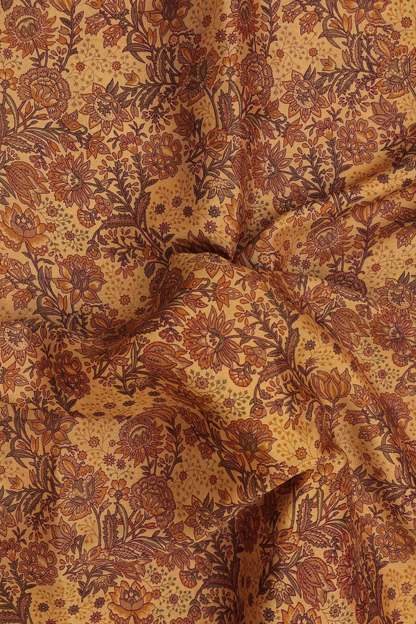 Mysore Silk Saree In Yellow With Floral Printed Design
