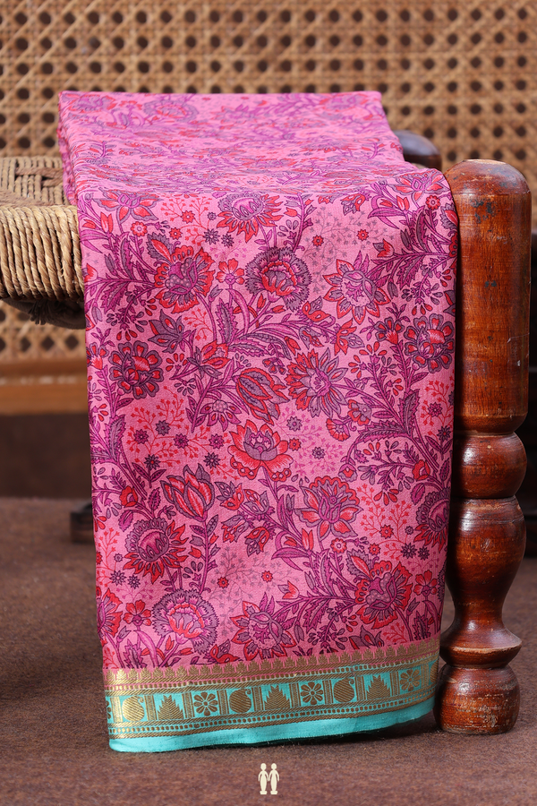 Mysore Silk Saree In Pink With Floral Printed Design