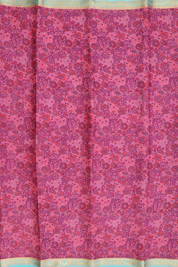 Mysore Silk Saree In Pink With Floral Printed Design