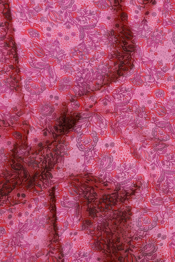 Mysore Silk Saree In Pink With Floral Printed Design