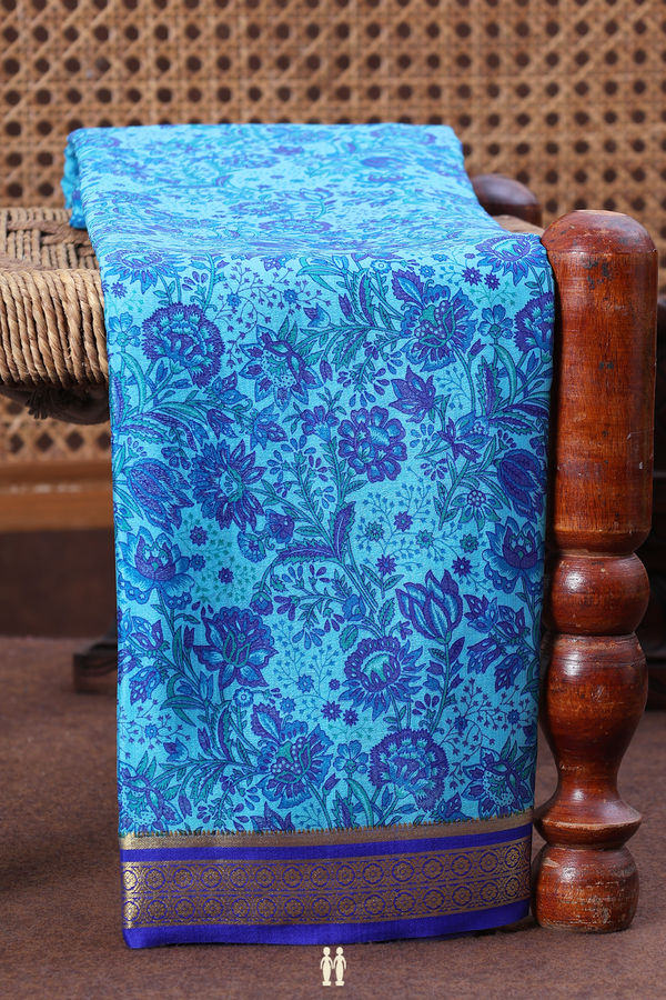 Mysore Silk Saree In Light Blue With Floral Printed Design