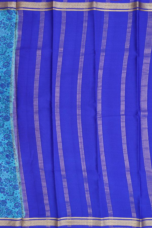 Mysore Silk Saree In Light Blue With Floral Printed Design