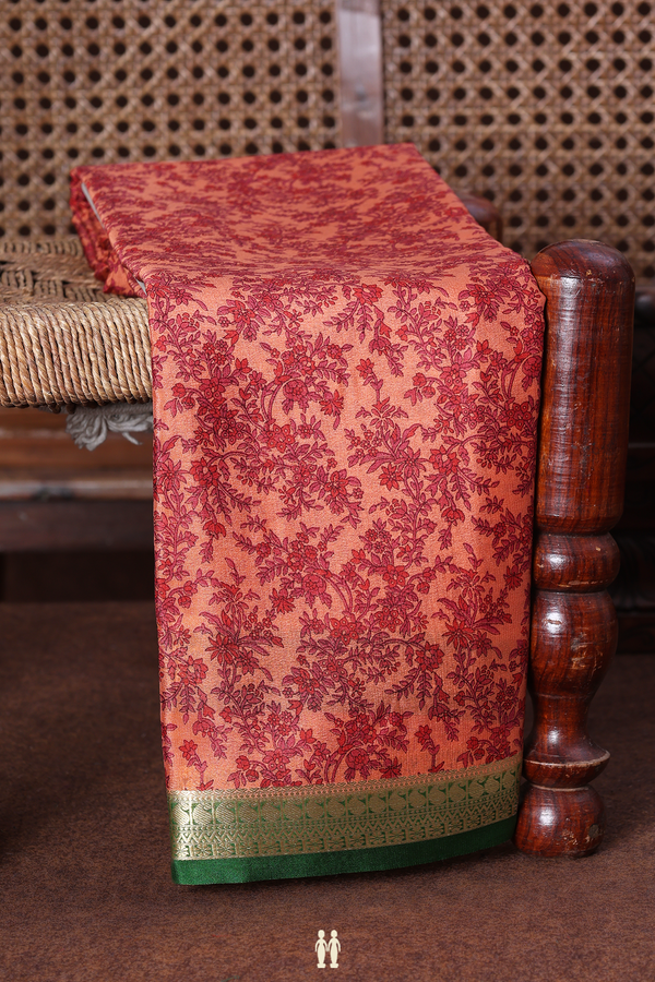 Mysore Silk Saree In Orange With Floral Printed Design