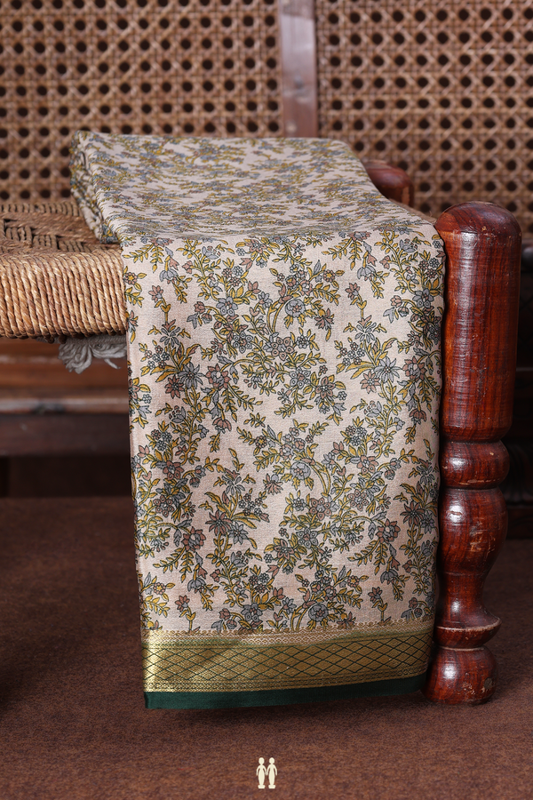 Mysore Silk Saree In Brown With Floral Printed Design